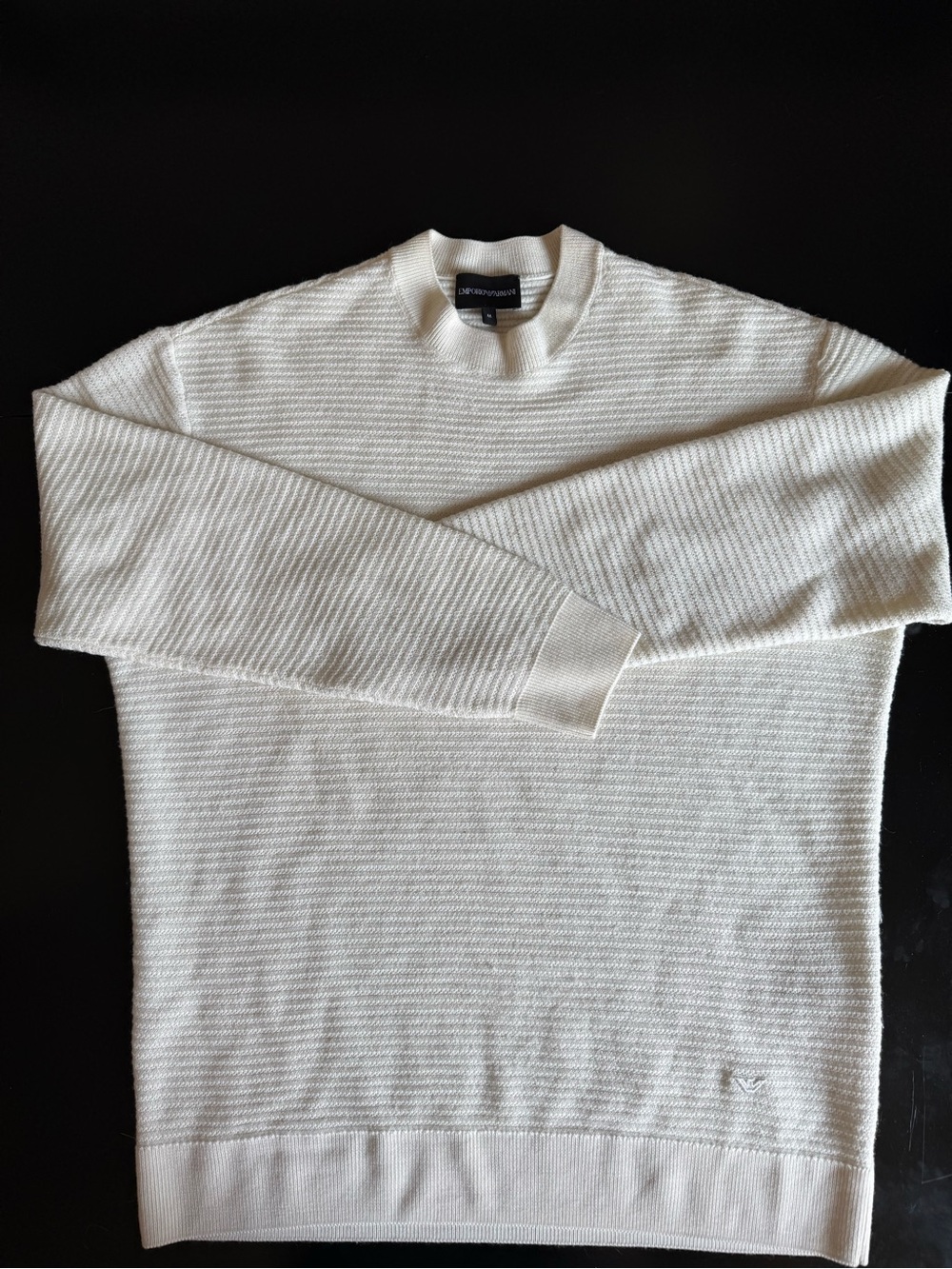 Emporio Armani Cream Ribbed Crewneck Sweater
